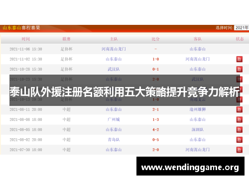 泰山队外援注册名额利用五大策略提升竞争力解析