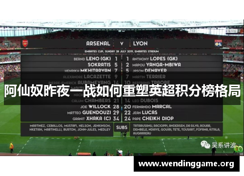 阿仙奴昨夜一战如何重塑英超积分榜格局