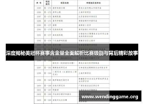 深度揭秘美冠杯赛事含金量全面解析比赛级别与背后精彩故事